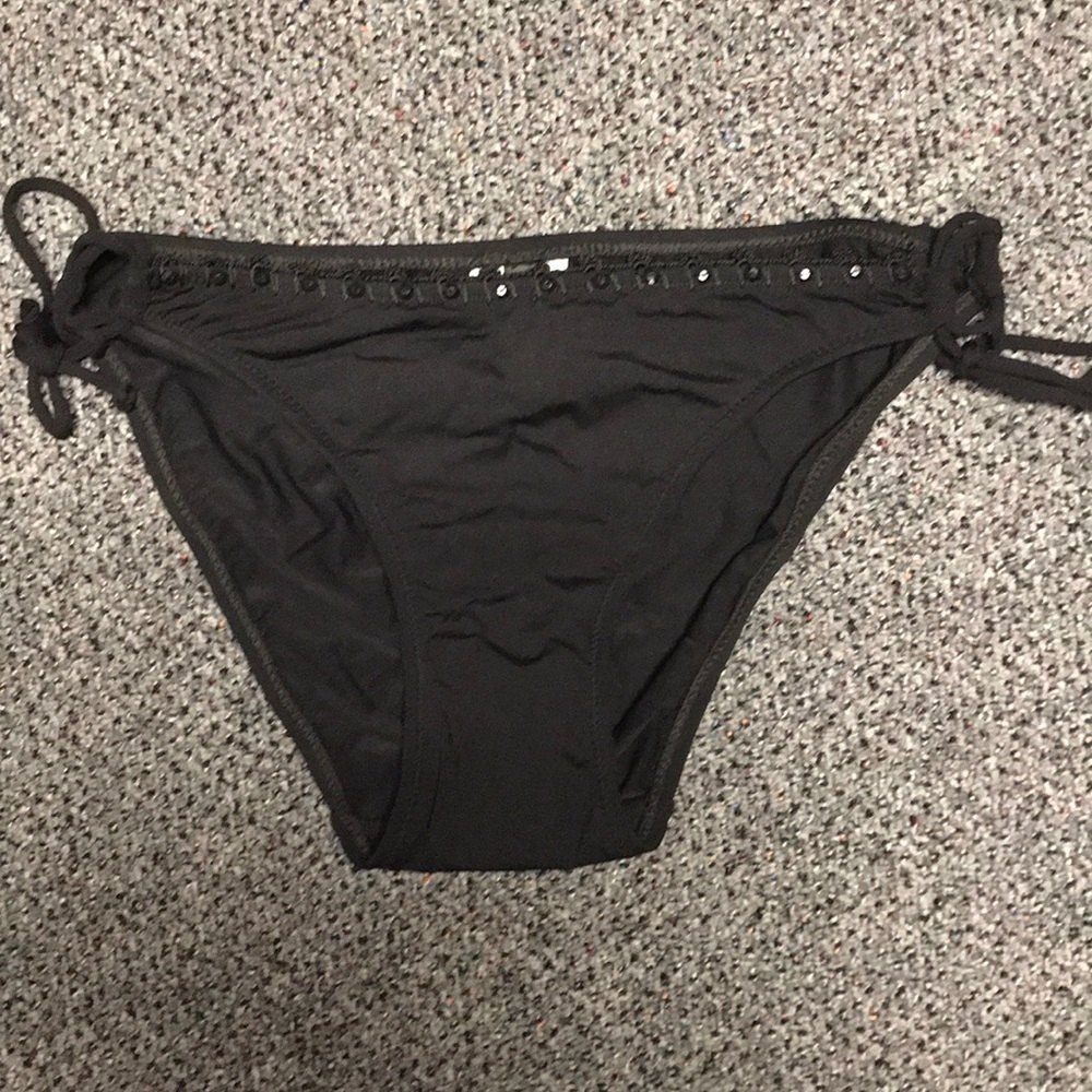NWOT DKNY Black Bikini Bottom Beads Ties On Side